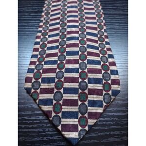 Vintage Bill Blass Silk Necktie Geometric Stripe Circle Pattern Cream...